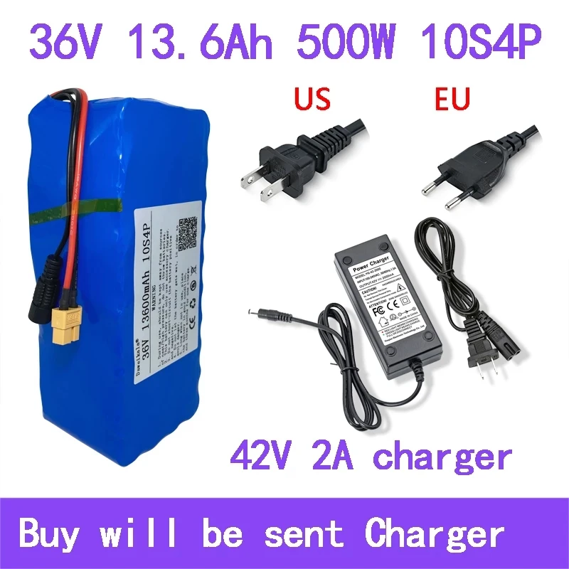 36V 13600mAh 500w 10S4P XT60 18650 Lithium ion Battery Pack 13.6Ah For 42V E-bike Electric bicycle Scooter with BMS+2A Charger
36V 13600mAh 500w 10S4P XT60 18650 Lithium ion Battery Pack 13.6Ah For 42V E-bike Electric bicycle Scooter with BMS+2A Charger