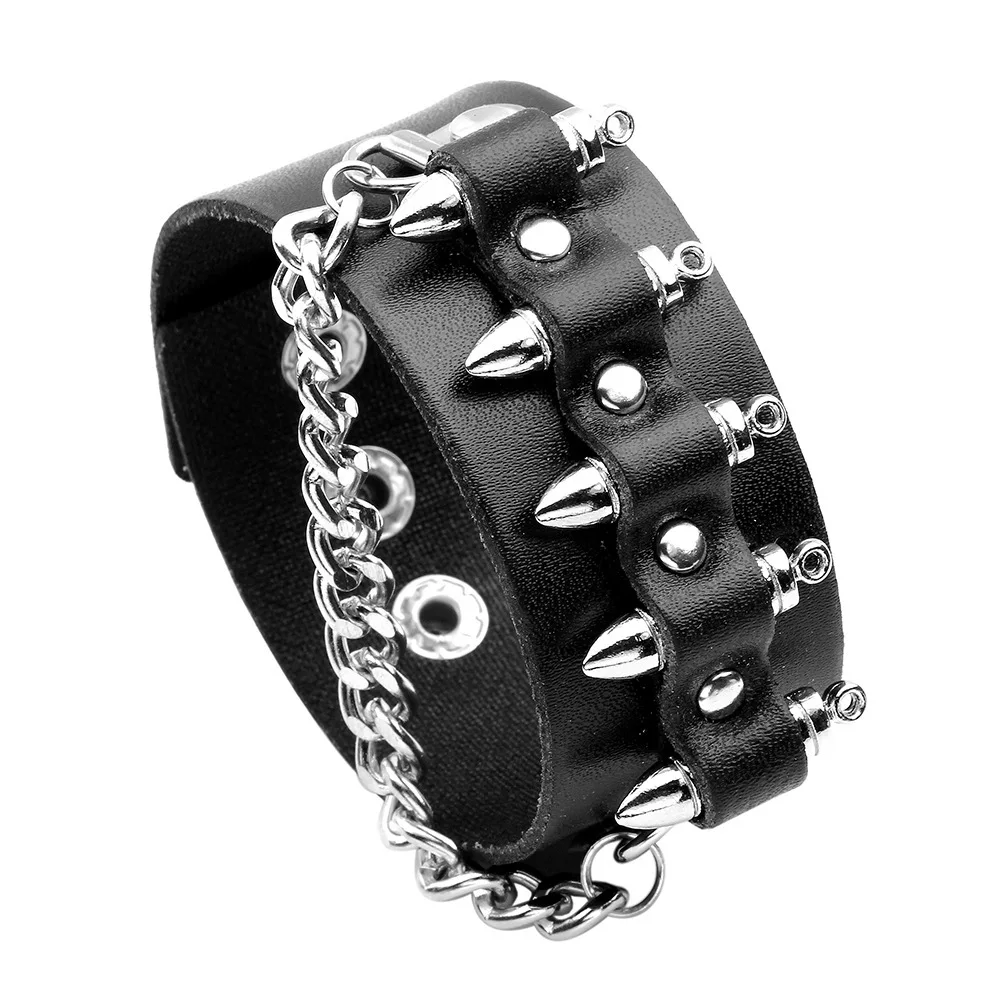 

New Fashion Bracelet Punk Style Vintage Leather Bracelet Pointed Rivet Braided Leather Bracelet Men's Bracelet