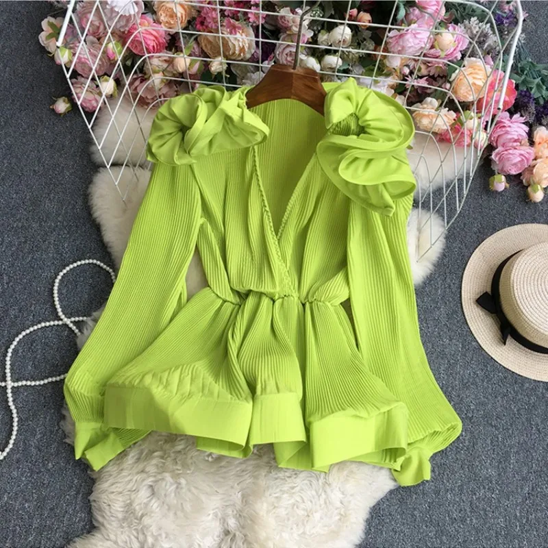 Solid Color Ruffles Patchwork Long Sleeve Straight Shirt Spring And Summer Loose V-Neck Casual Pullover Office Lady Women's Wear
Solid Color Ruffles Patchwork Long Sleeve Straight Shirt Spring And Summer Loose V-Neck Casual Pullover Office Lady Women's Wear