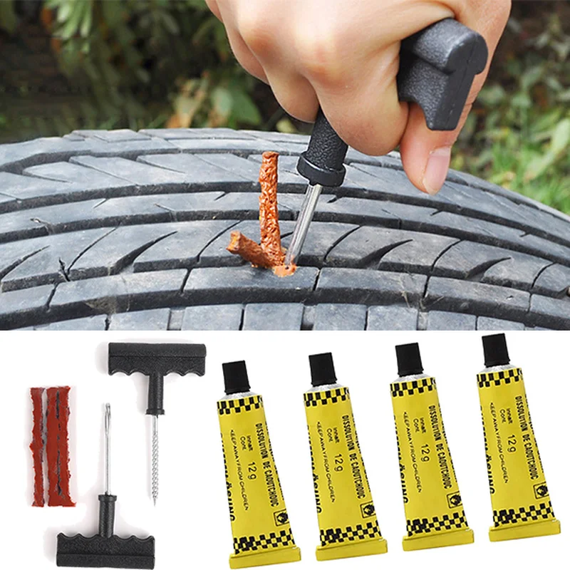 

Auto Reifen Reparatur Werkzeug Set mit Kleber Gummi Streifen Werkzeuge für Motorrad Fahrrad Tubeless Reifen Punktion Schnell Rep