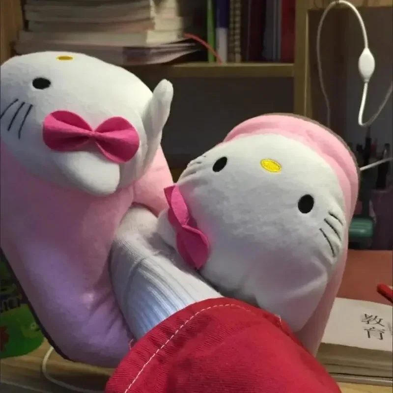 Sanrio Hello Kitty плюшевые тапочки с большой головой зимняя хлопковая обувь героями