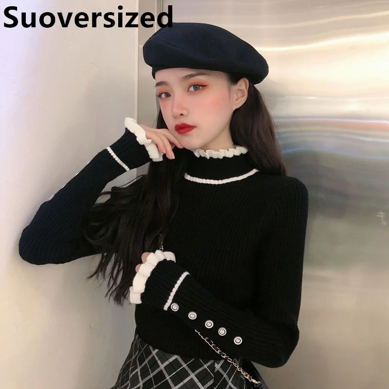 Fall Winter Mock Neck Spliced Sweater For Women Slim Soft Casual Bottomed Knitted Jumper Korean Elegant Chic Long Sleeve Tops
Fall Winter Mock Neck Spliced Sweater For Women Slim Soft Casual Bottomed Knitted Jumper Korean Elegant Chic Long Sleeve Tops