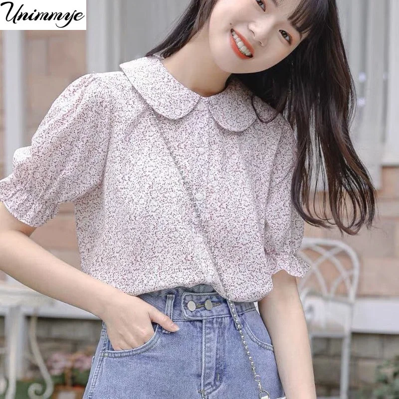 Short Sleeve Women Shirts Blouses Loose Floral Print Chiffon Shirt Tops Single-breasted Korean Style Casual Blouse Blusas J405 
Short Sleeve Women Shirts Blouses Loose Floral Print Chiffon Shirt Tops Single-breasted Korean Style Casual Blouse Blusas J405