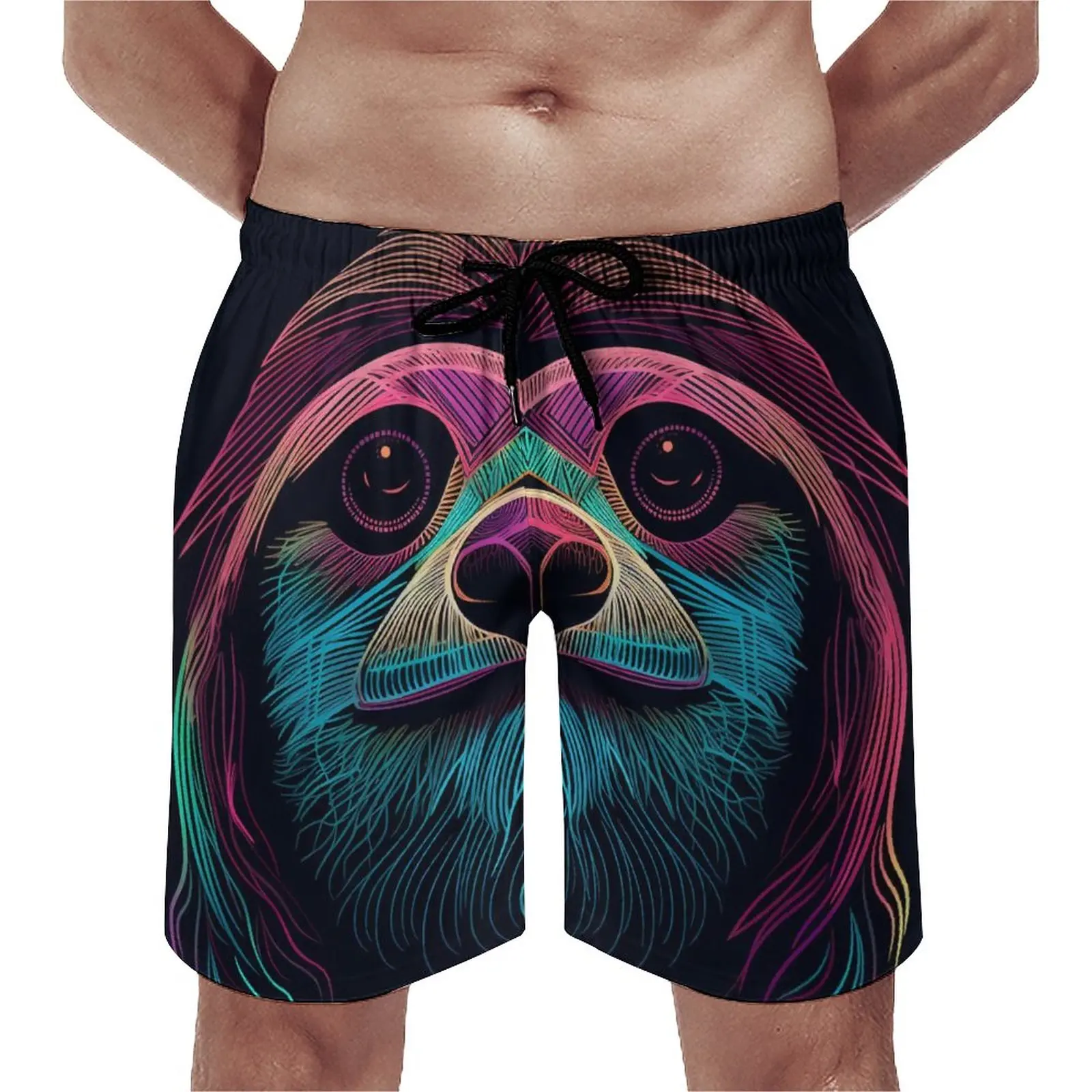 

Summer Board Shorts Sloth Sports Fitness Line Art Neon Graphic Board Short Pants Fashion Fast Dry Swimming Trunks Plus Size