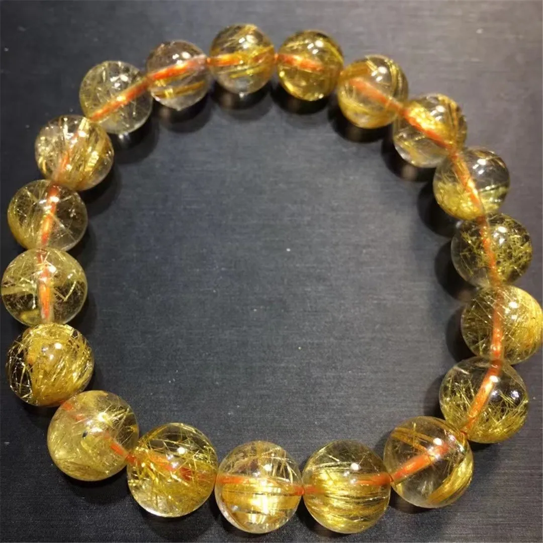 

10mm Natural Gold Rutilated Quartz Bracelet Jewelry For Women Men Wealth Gift Energy Crystal Round Beads Stone Strands AAAAA