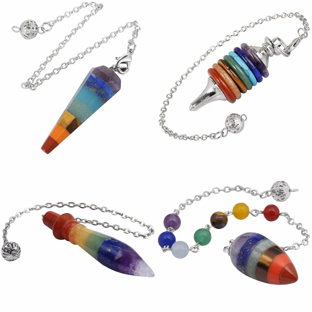 

SUNYIK 7 Chakra Healing Crystal Hexagonal Cylindrical Pendant Energy Balancing Dowsing Divination Reiki Pointed Chain Pendulum