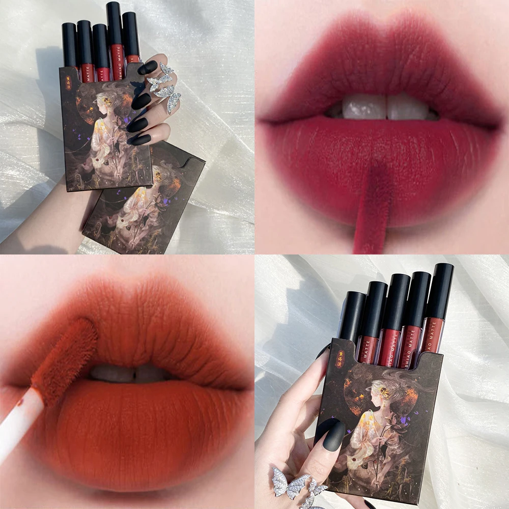 

5pcs Set Lip Glaze Box Lipstick Matte Velvet Lipsticks Party Lipstick Nonstick Cup Lip Gloss Lips Makeup Waterproof Cosmetics