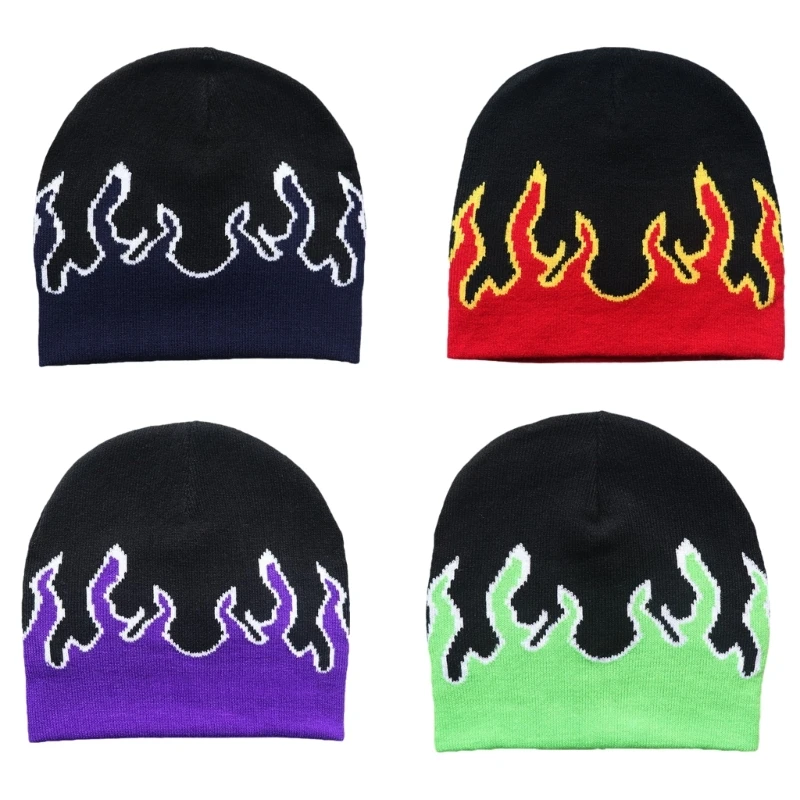 

Y2K Beanies Beanie Flame Beanie Skullies Beanie Slouchy Beanie Knit Beanie Hat Flame Skull Cap Graphic Beanie