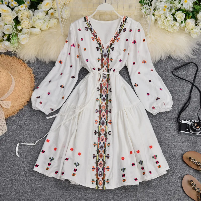 Bohemian Style Woman Dress Floral Embroidered Vestido Long Sleeve Spring Summer Casual Dresses
Bohemian Style Woman Dress Floral Embroidered Vestido Long Sleeve Spring Summer Casual Dresses