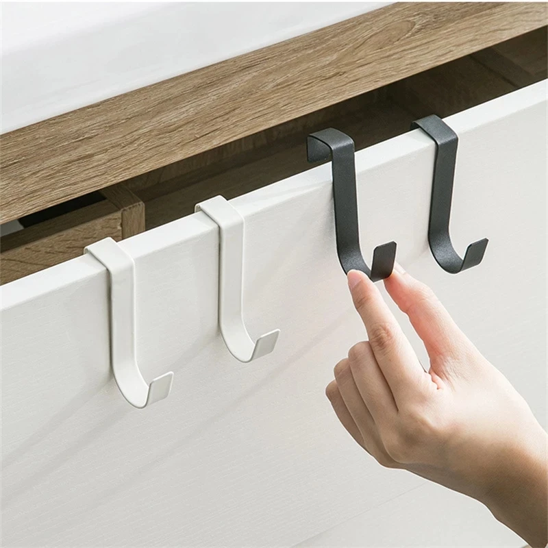 

S-Shaped Stainless Steel Hook Behind Kitchen Cabinet Door Multi-Purpose Hole Free Bathroom Door Back Storage Rack Key Organizer