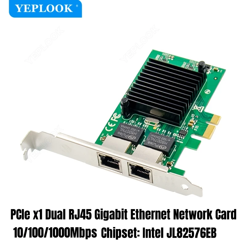 

PCIe x1 Dual Port RJ45 Gigabit Ethernet Network Card 10/100/1000Mbps NIC Intel JL82576EB for Server Desktop Computer