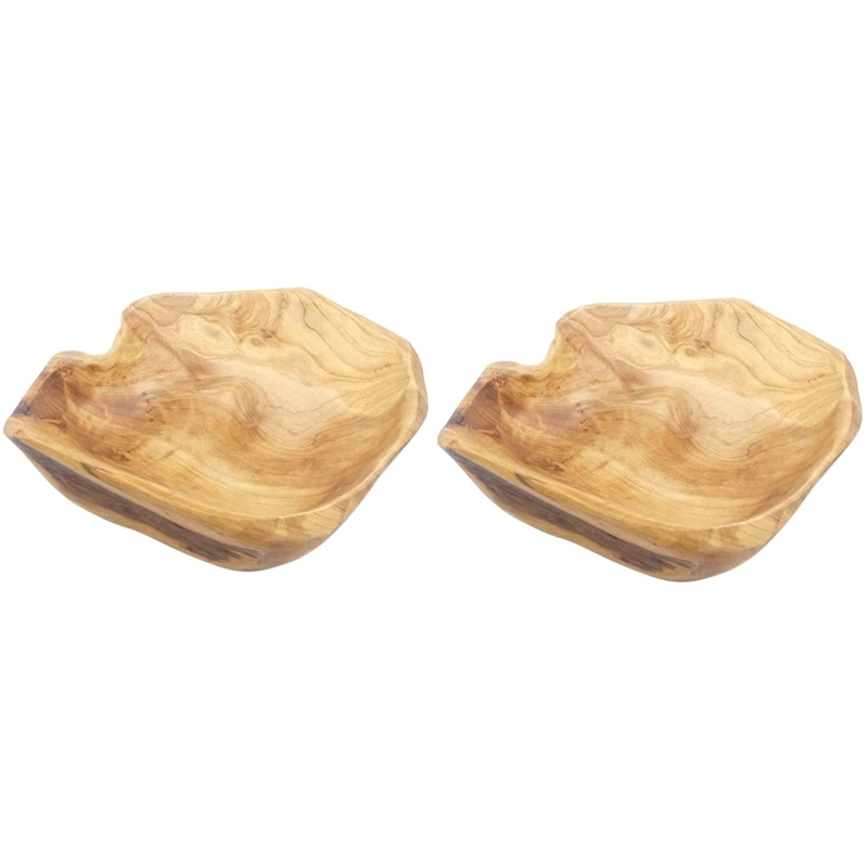 

2X Wooden Fruit Salad Serving Bowl Hand-Carved Root Bowls Creative Living Room Real Wood Candy Bowl 25-29Cm