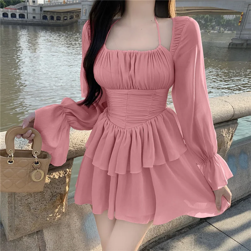 Sexy Boho Dress French Pure Desire Halter Folds Strapless Ruffled Holiday Dress Summer New Long Sleeve Fashion Pink Dress
Sexy Boho Dress French Pure Desire Halter Folds Strapless Ruffled Holiday Dress Summer New Long Sleeve Fashion Pink Dress