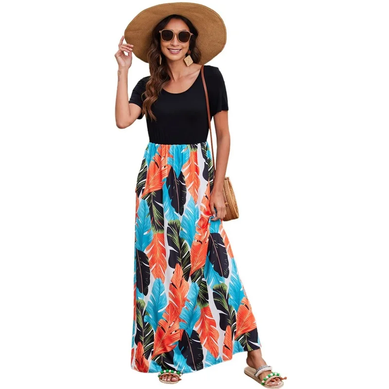 Женское летнее платье с цветочным принтом, облегающее платье с круглым вырезом и коротким рукавом, элегантное сексуальное женское длинное ... 
Женское летнее платье с цветочным принтом, облегающее платье с круглым вырезом и коротким рукавом, элегантное сексуальное женское длинное ...