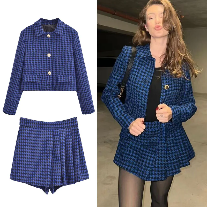 TRAF Woman 2 Pieces Cropped Blazer Suit Chic Textured Plaid Blazer Jacket Lapel Long Sleeves Button Coat+Autumn Mini Skirts Sets
TRAF Woman 2 Pieces Cropped Blazer Suit Chic Textured Plaid Blazer Jacket Lapel Long Sleeves Button Coat+Autumn Mini Skirts Sets