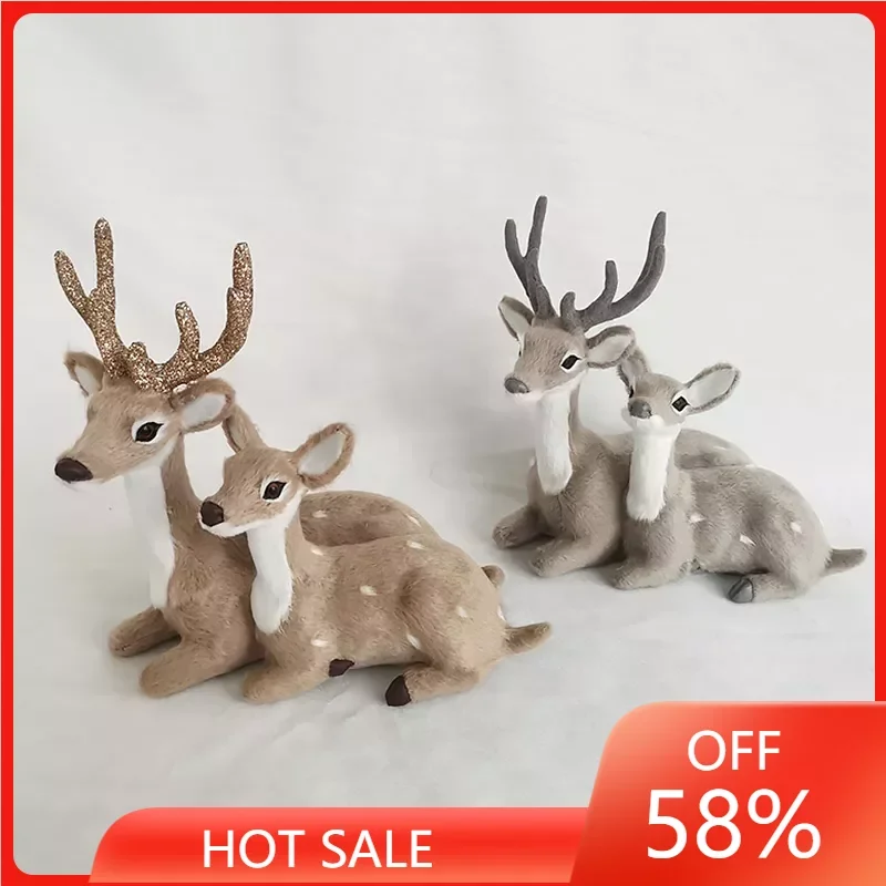 

Artificial Lying Christmas Simulation Sika Deer Reindeer Fairy Garden Miniatures Prop Animal Model Figurine Shop Window Showcase