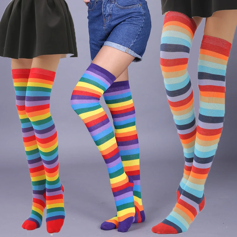 Women Thigh High Over The Knee Socks For Ladies Rainbow Striped Hosiery Long Cotton Stockings Knitted Warm Soks Colorful Socks
Women Thigh High Over The Knee Socks For Ladies Rainbow Striped Hosiery Long Cotton Stockings Knitted Warm Soks Colorful Socks