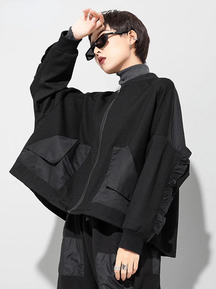 Loose Fit Black Pocket Ruffles Big Size Jacket New Stand Collar Long Sleeve Women Coat Fashion Autumn Winter 2022 1DD3814
Loose Fit Black Pocket Ruffles Big Size Jacket New Stand Collar Long Sleeve Women Coat Fashion Autumn Winter 2022 1DD3814