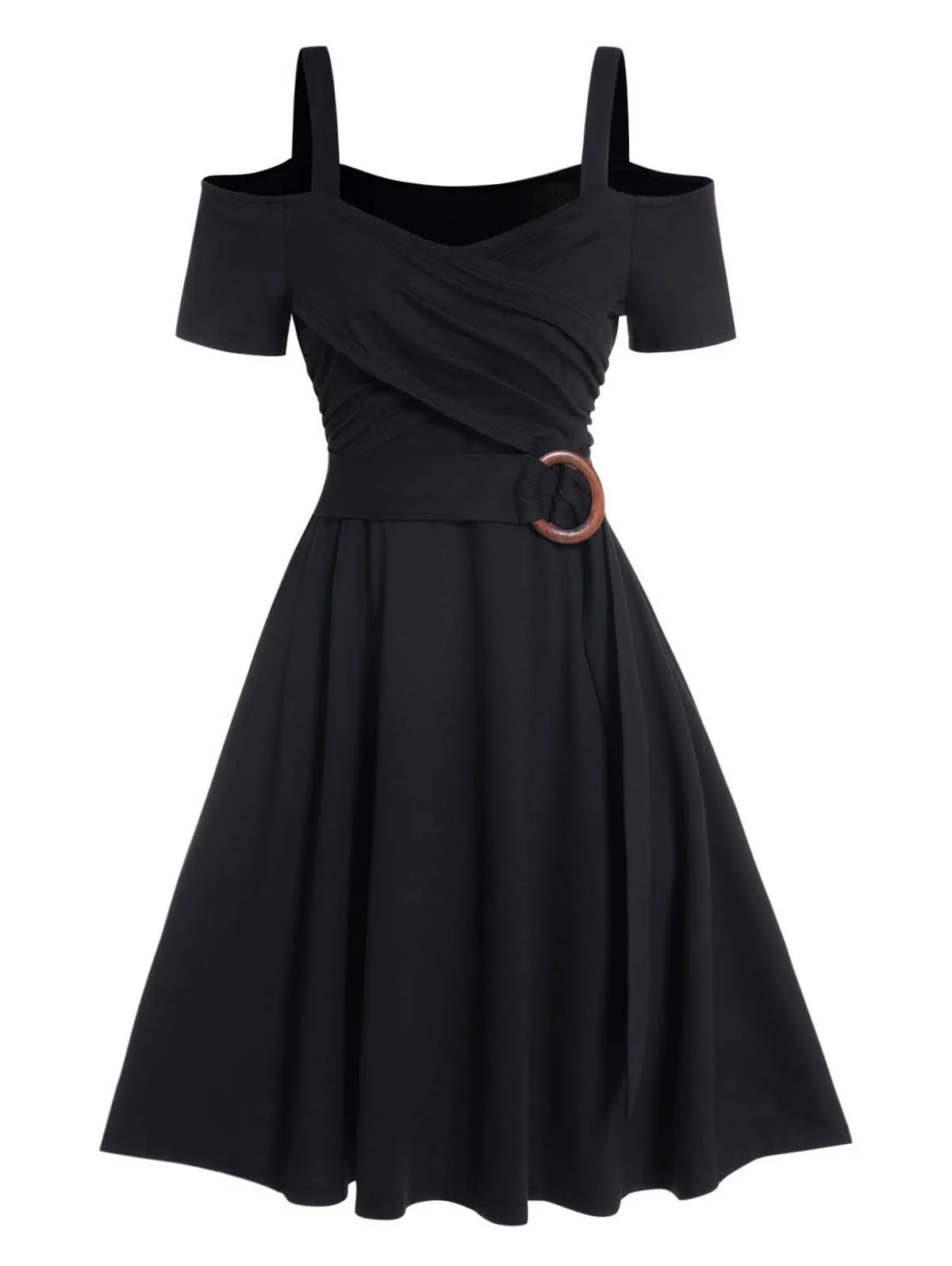 Cold Shoulder Crossover O Ring Dress Short Sleeve Sweetheart Neck Harajuku Punk Gothic Black High Waist Dresses For Women
Cold Shoulder Crossover O Ring Dress Short Sleeve Sweetheart Neck Harajuku Punk Gothic Black High Waist Dresses For Women