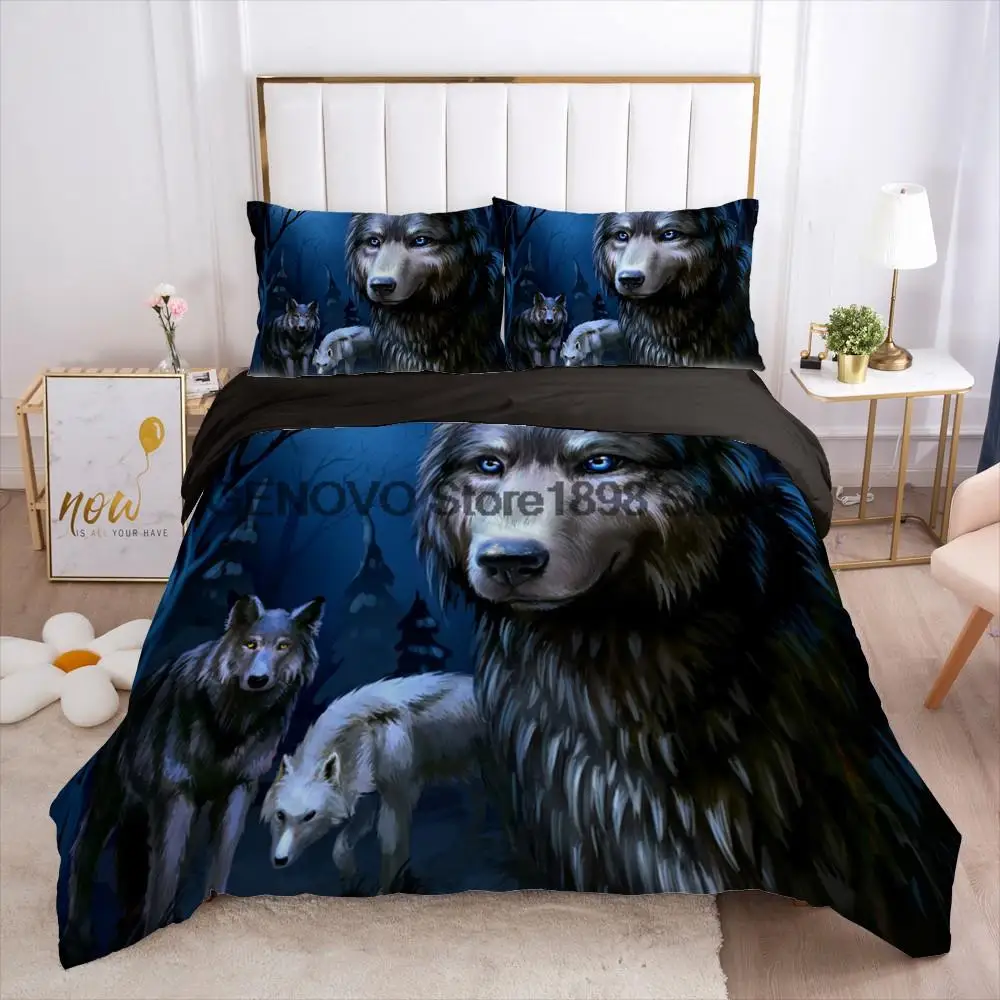 

Bed linen set for home Bedding Set Duvet Cover Pillowcase Family sets Euro 2.0 size 2 sp Bed sheet 4pcs Animal wolf 3d black