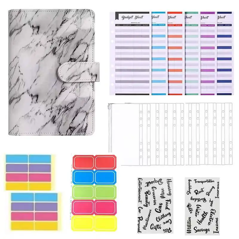 A6 PU Leather Noterbook Binder Cover, Expense Budget Sheets, Cash Envelopes Pockets, Sticker Labels for Budget Planner Organizer
A6 PU Leather Noterbook Binder Cover, Expense Budget Sheets, Cash Envelopes Pockets, Sticker Labels for Budget Planner Organizer