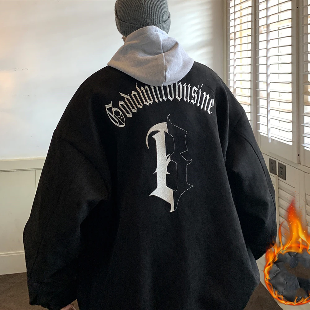 Dark Gray Gothic Letter Embroidery Mens Jacket Coats Deerskin Velvet Oversized Outerwear Hip Hop Streetwear Loose Casual Winter
Dark Gray Gothic Letter Embroidery Mens Jacket Coats Deerskin Velvet Oversized Outerwear Hip Hop Streetwear Loose Casual Winter