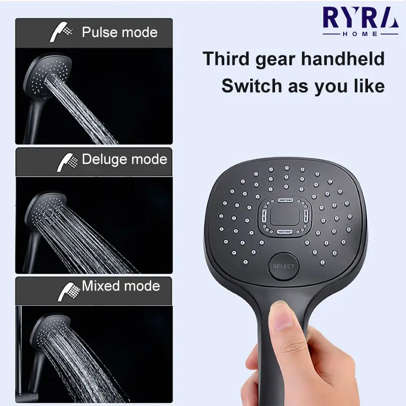 Shower Head 3 Modes Rainfall Bathroom Water-Saving Shower Head High Pressure Black Adjustable Nozzle Shower Bathroom Accessories
Shower Head 3 Modes Rainfall Bathroom Water-Saving Shower Head High Pressure Black Adjustable Nozzle Shower Bathroom Accessories