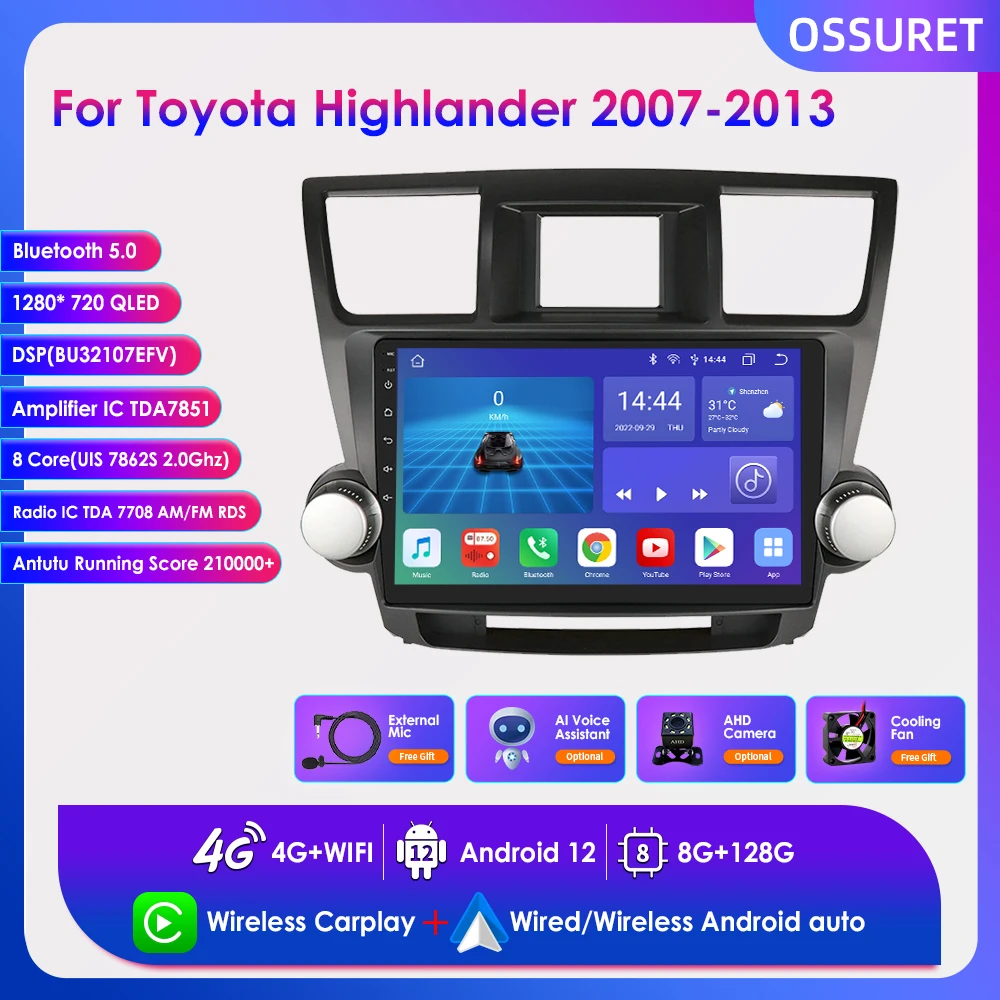 Автомобильная Мультимедийная система для Toyota Highlander 2007-2013, 2din, 8 ядер, Android 12, GPS, Bluetooth 
Автомобильная Мультимедийная система для Toyota Highlander 2007-2013, 2din, 8 ядер, Android 12, GPS, Bluetooth