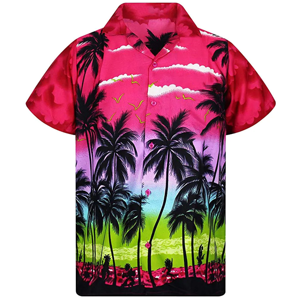 Рубашка мужская пляжная с коротким рукавом модная 3d-футболка оверсайз гавайский