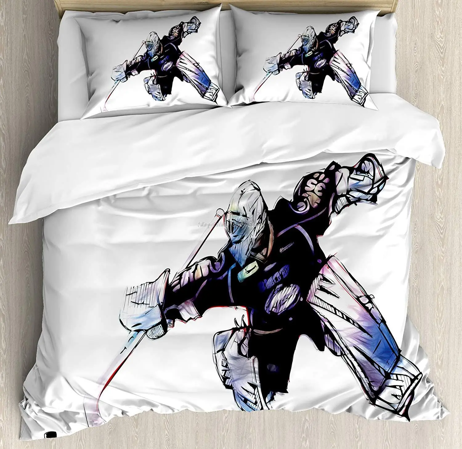 Hockey Duvet Cover Set Goalkeeper in Hand Drawn Style with Protective Gear in a Competitive Game Decorative 3 Piece Bedding Set
Hockey Duvet Cover Set Goalkeeper in Hand Drawn Style with Protective Gear in a Competitive Game Decorative 3 Piece Bedding Set