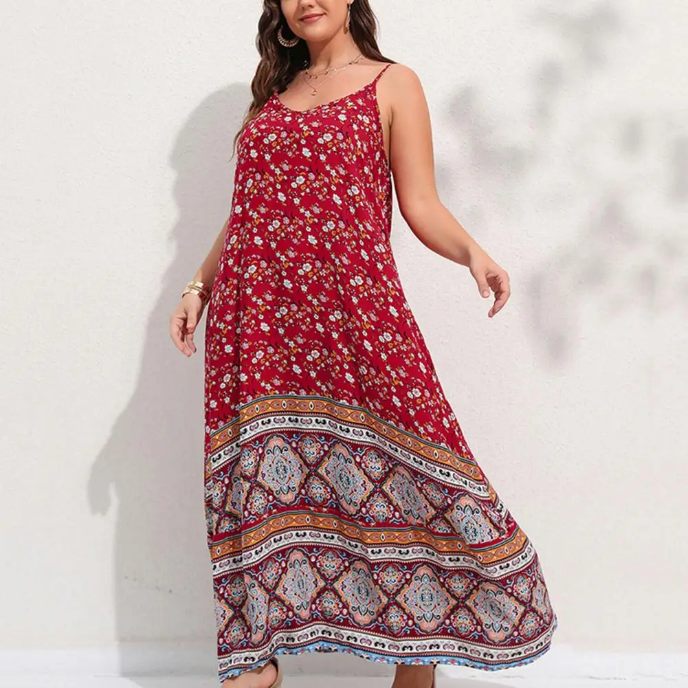 Women Summer Beach Dress Bohemian Flower Print A-line Maxi Dress Sleeveless Backless Large Hem Loose Strappy Dress
Women Summer Beach Dress Bohemian Flower Print A-line Maxi Dress Sleeveless Backless Large Hem Loose Strappy Dress