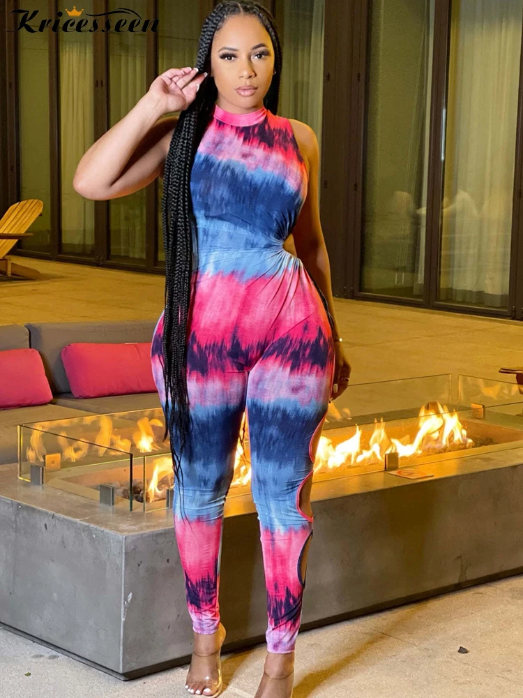 Kricesseen Hot Print Tie Dye Hole Skinny Long Pant Jumpsuits Women Sleeveless Side Hollow Out One Piece Rompers Clubwear
Kricesseen Hot Print Tie Dye Hole Skinny Long Pant Jumpsuits Women Sleeveless Side Hollow Out One Piece Rompers Clubwear