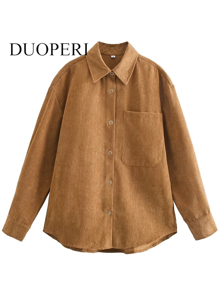 DUOPERI Women Fashion With Pocket Solid Single Breasted Blouse Vintage Lapel Neck Long Sleeves Female Chic Lady Shirts
DUOPERI Women Fashion With Pocket Solid Single Breasted Blouse Vintage Lapel Neck Long Sleeves Female Chic Lady Shirts