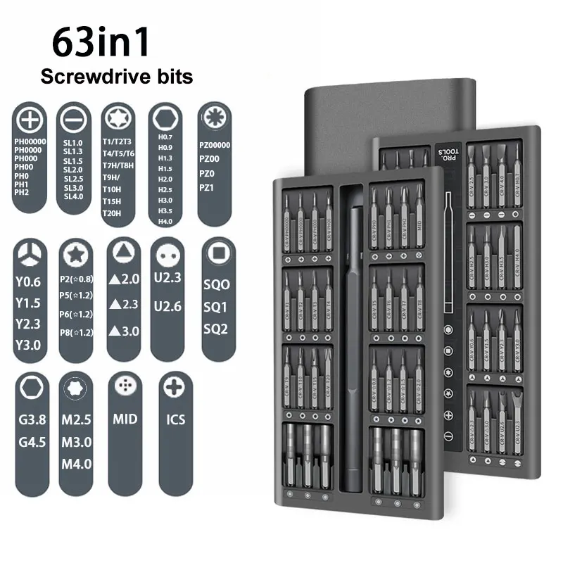 63/25 in 1 Screwdriver Set Precision Magnetic Screw Driver Torx Hex Bits With Handle For Computer Iphone Repair Tools Kit
63/25 in 1 Screwdriver Set Precision Magnetic Screw Driver Torx Hex Bits With Handle For Computer Iphone Repair Tools Kit