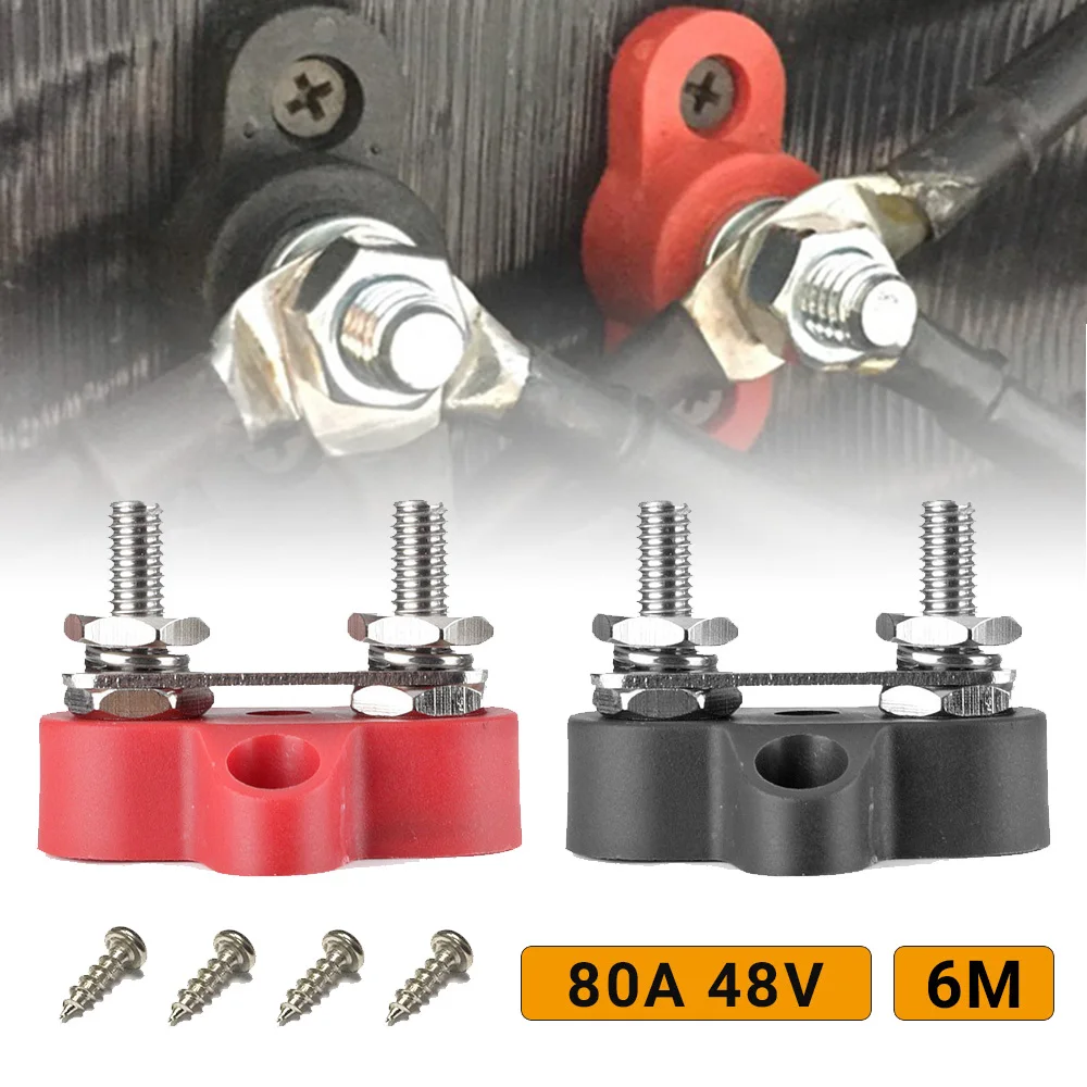 1/4" M6 80A DC 48V Dual Stud Terminal Block Bus Bar Power Terminal Block Positive Negative Fixed Wiring Bolts for Truck RV Boat
1/4" M6 80A DC 48V Dual Stud Terminal Block Bus Bar Power Terminal Block Positive Negative Fixed Wiring Bolts for Truck RV Boat