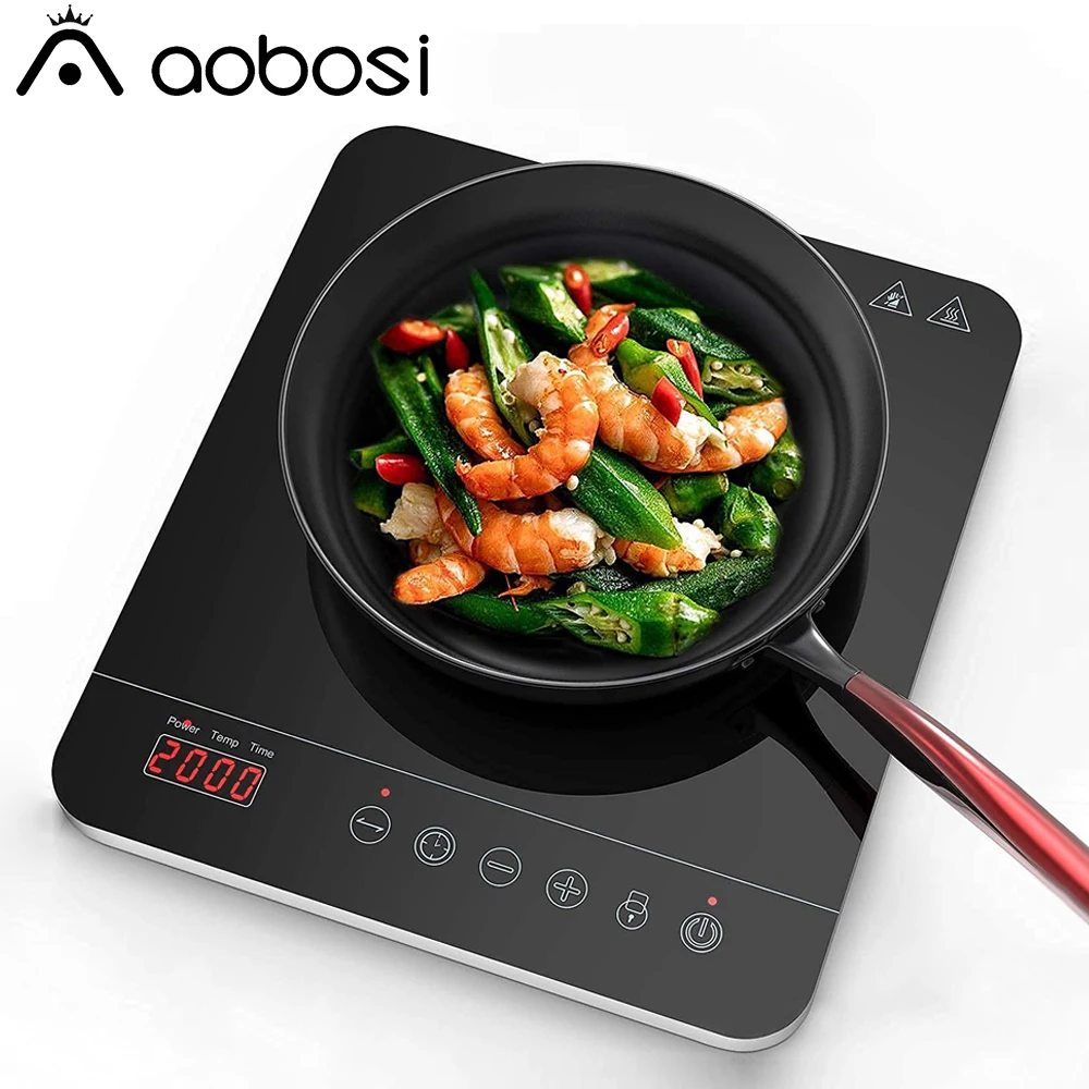 Aobosi одинарная плита индукционная плита портативное керамическое стекло с цифровым дисплеем сенсорная кнопка управления таймером 2000 Вт