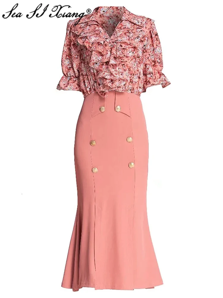 Seasixiang Fashion Designer Summer Mermaid Dress Women Turn-down Collar Short Sleeve Ruffle Vintage Print Midi Dresses
Seasixiang Fashion Designer Summer Mermaid Dress Women Turn-down Collar Short Sleeve Ruffle Vintage Print Midi Dresses