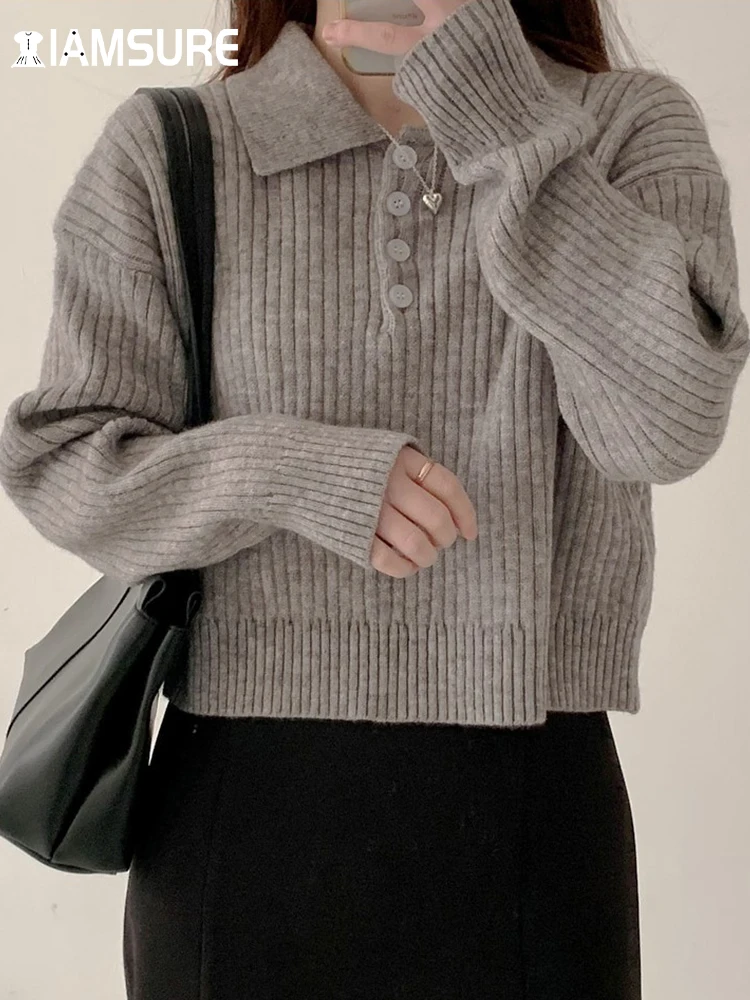 IAMSURE Basic Solid Knitted Pullovers Casual Turn-Down Collar Long Sleeve Sweaters Women 2022 Autumn Winter Fashion Korean Style
IAMSURE Basic Solid Knitted Pullovers Casual Turn-Down Collar Long Sleeve Sweaters Women 2022 Autumn Winter Fashion Korean Style
