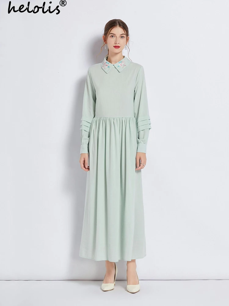 Helolis Runway Fashion Designer Floral Embroidery Long Dresses for Women Lapel Long Sleeve Elegant Maxi Dress 2023 New Summer
Helolis Runway Fashion Designer Floral Embroidery Long Dresses for Women Lapel Long Sleeve Elegant Maxi Dress 2023 New Summer