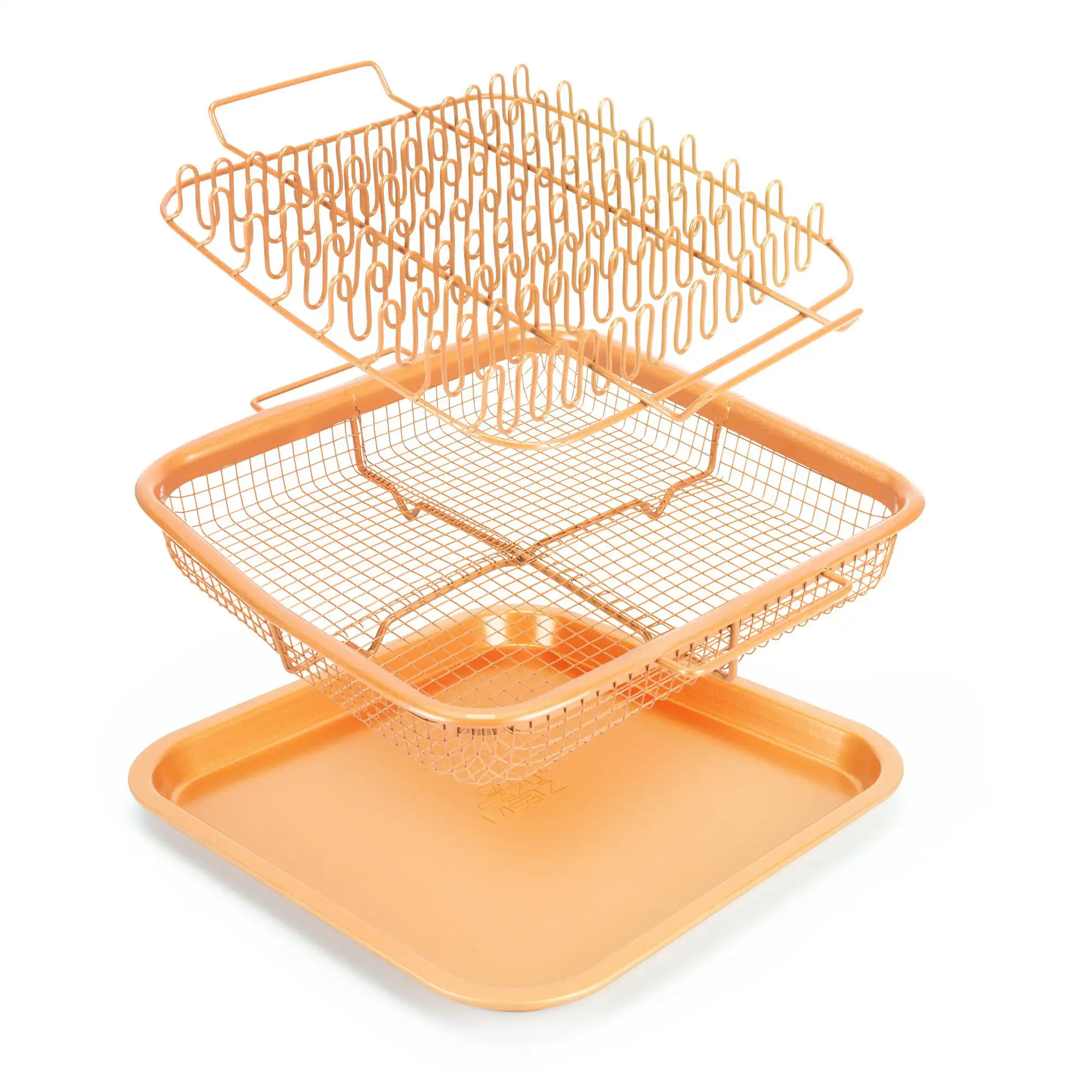 Air Fry Crisper Basket, Bacon Rack, Bake Pan 3-Pc Set Non-Stick Coating for Air Fryer & Toaster Ovens, Copper
Air Fry Crisper Basket, Bacon Rack, Bake Pan 3-Pc Set Non-Stick Coating for Air Fryer & Toaster Ovens, Copper