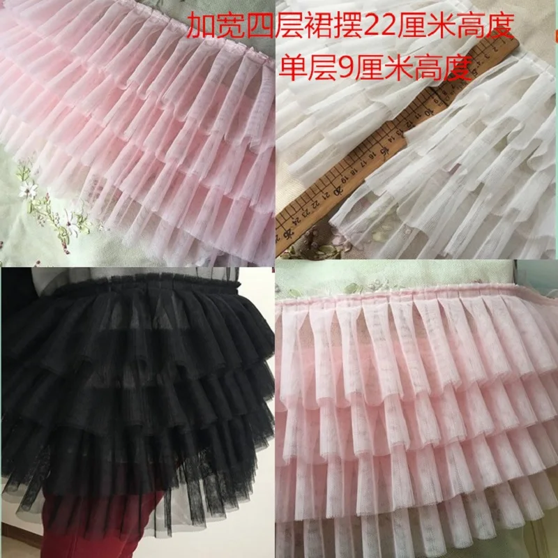 

22CM Wide Four Layers Pleated Mesh Fabric Guipure Lace Embroidery Fringe Ribbon Ruffle Trim Dolls Clothes Dress Sewing Decor