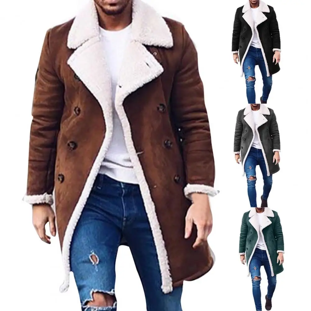 

Зимняя куртка из искусственного меха, мужская куртка, контрастные цвета, отложной воротник, утолщенная теплая замшевая куртка из овечьей шерсти, длинная парка, пальто