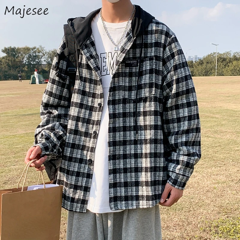 Shirts Men Hooded Japanese Design Loose Students Casual All-match Vintage Plaid Handsome Camisa Masculina New Arrival Harajuku
Shirts Men Hooded Japanese Design Loose Students Casual All-match Vintage Plaid Handsome Camisa Masculina New Arrival Harajuku