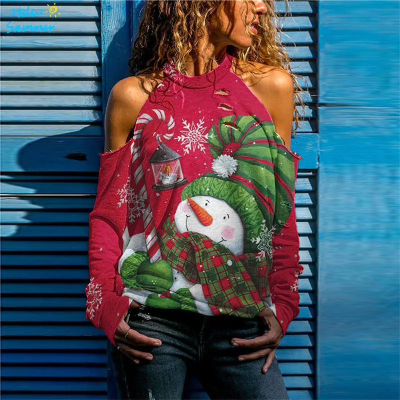 Christmas Sytle 2021 Women Party Winter Snowman Print T Shirt Sexy Hollow Out Off Shoulder Ladies Tops Fashion Casual Hole Tops
Christmas Sytle 2021 Women Party Winter Snowman Print T Shirt Sexy Hollow Out Off Shoulder Ladies Tops Fashion Casual Hole Tops