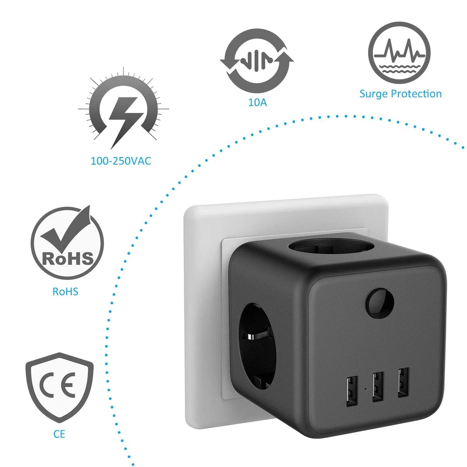 EU Plug Power Strip with Switch On/Off 3 AC Outlets 3 USB Charging Ports 5V 2.4A Portable Multi Socket Power Adapter 
EU Plug Power Strip with Switch On/Off 3 AC Outlets 3 USB Charging Ports 5V 2.4A Portable Multi Socket Power Adapter