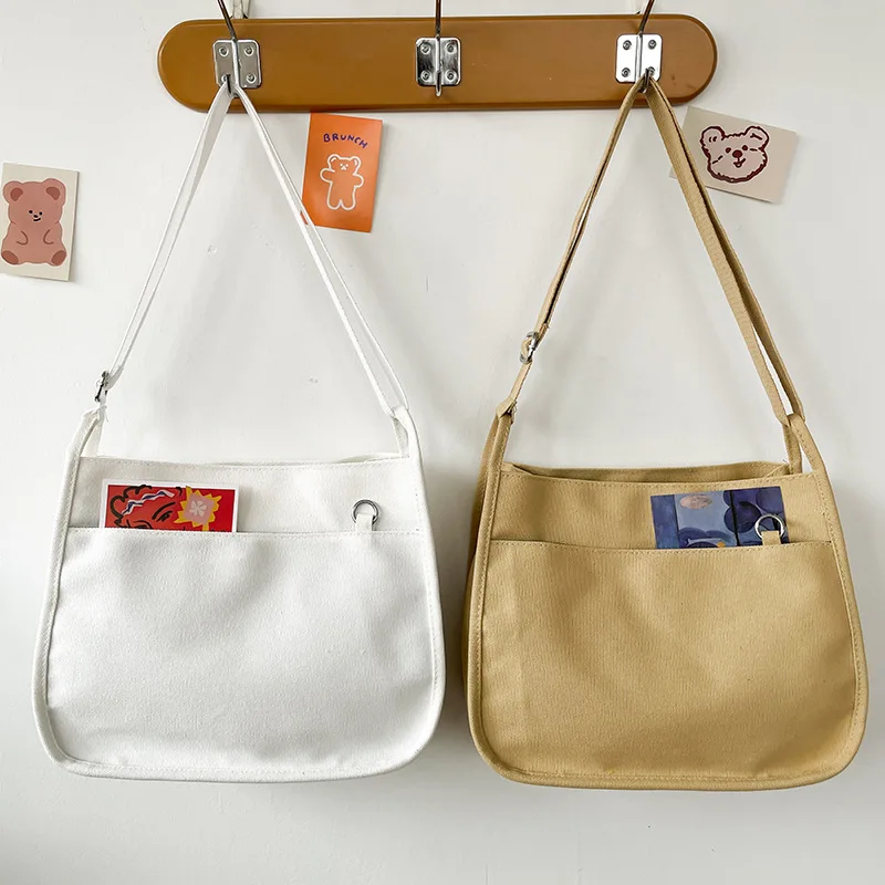 

Японские простые холщовые сумки Ulzzang для женщин, школьные ранцы через плечо для учащихся старших классов, дамские сумочки и кошелек для девушек, сумка-мессенджер для книг