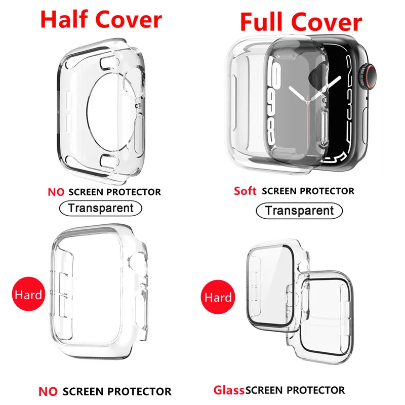 Clear Full Cover for Apple Watch Case 7 6 5 SE 45mm 41 44 42 40 mm Iwatch Series 4 3 38mm Glass Screen Protector | Наручные часы