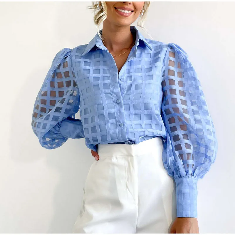 Женская Однотонная рубашка с отложным воротником, длинным рукавом-фонариком
Женская Однотонная рубашка с отложным воротником, длинным рукавом-фонариком