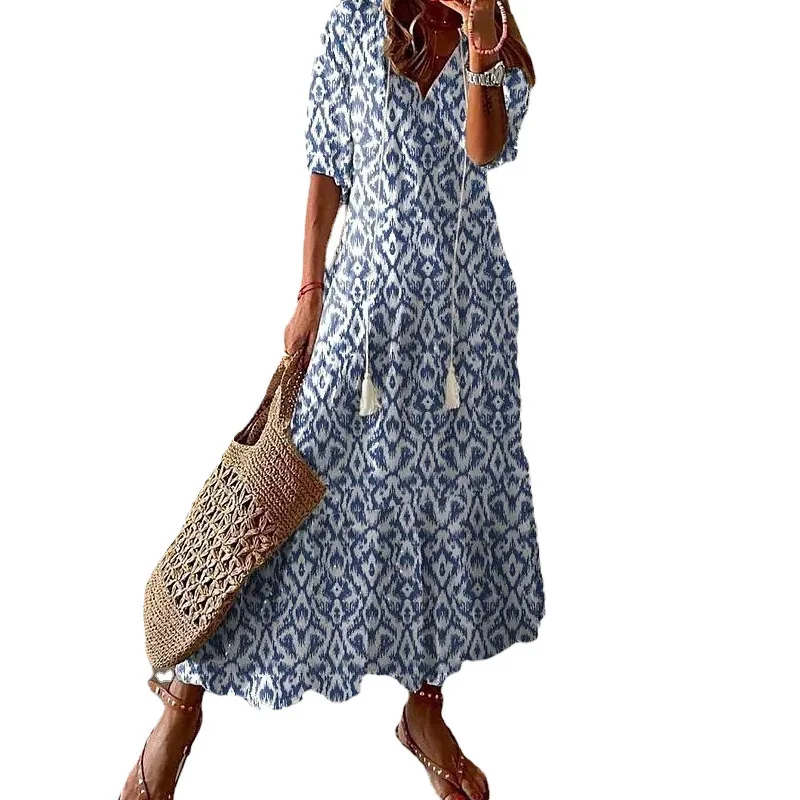 Bohemian Long Dress For Women Summer Vintage Floral Print V Neck Half Sleeve Dresses Female Casual Drawstring Loose Beach Dress
Bohemian Long Dress For Women Summer Vintage Floral Print V Neck Half Sleeve Dresses Female Casual Drawstring Loose Beach Dress