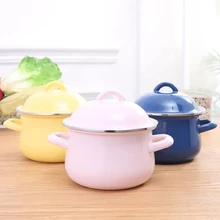 1Pc 16cm 1.5L Enamel Stock Pots With Lid Multi-purpose Kitchen Cooking Milk Soup Pot Baby Food Porridge Pot Cookware Tools